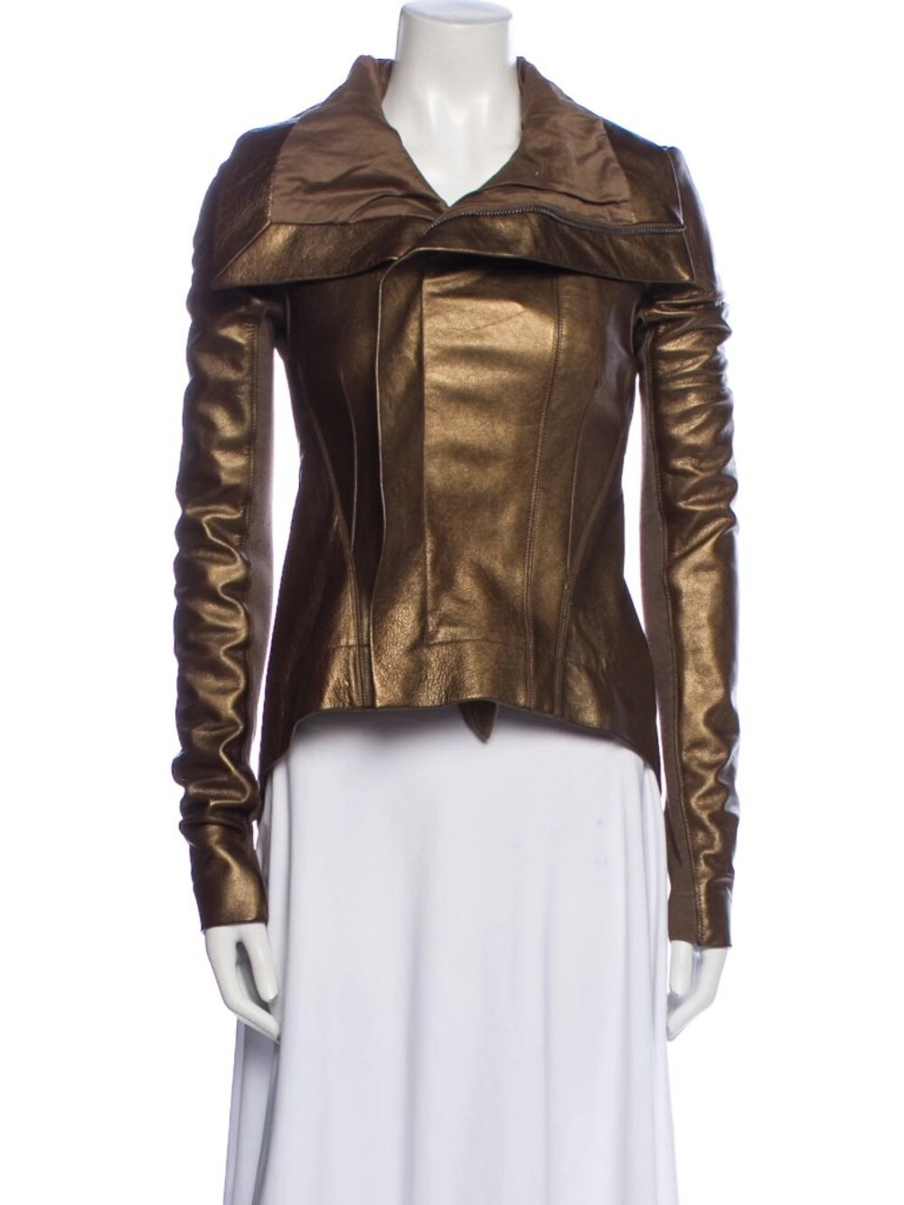 Rick Owens Bronze Metallic Leather Biker Jacket - S